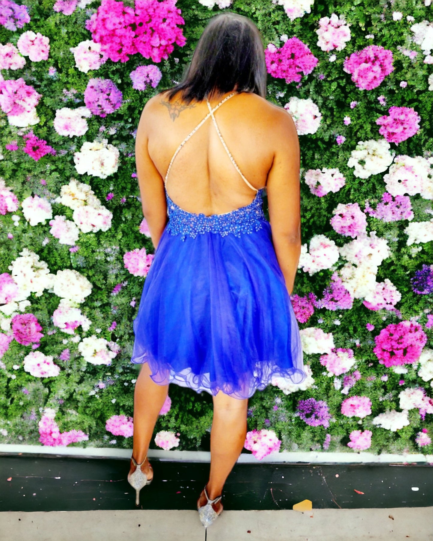 Blue Halter Cocktail Dress