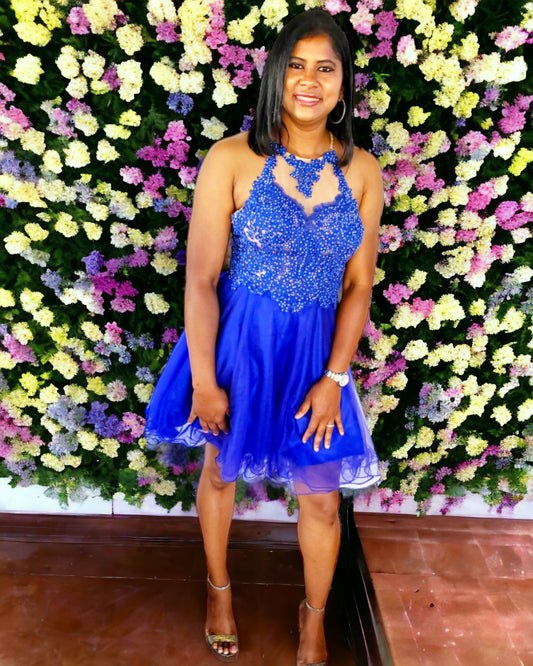 Blue Halter Cocktail Dress