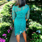 Teal Lace Floral Sheath Dress